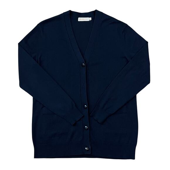 Tory Burch Womens Blue Wool Cardigan Sweater Size Medium (missing button) - Picture 1 of 6